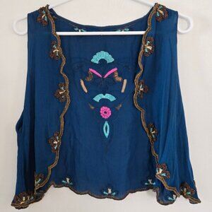 Matthew Williamson Vintage Designer Blue Shurg Vest Beaded Top‎ Medium b135